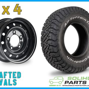 BFGoodrich All Terrain KO3 235/85r16 & Black Wolf Style Steel Rims to fit Defender x 4