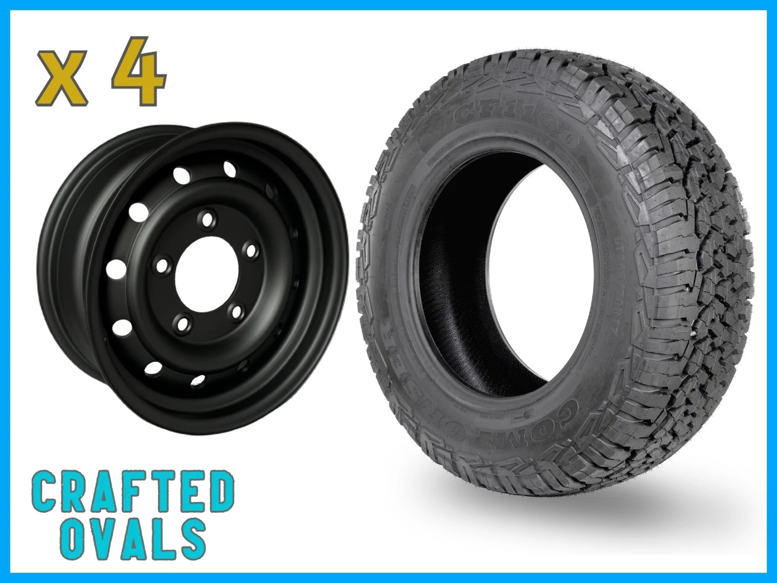 Comforser AT 235/85r16 on 16″ Satin Black Wolf Style Steel Rims (ET20) to fit Defender x 4