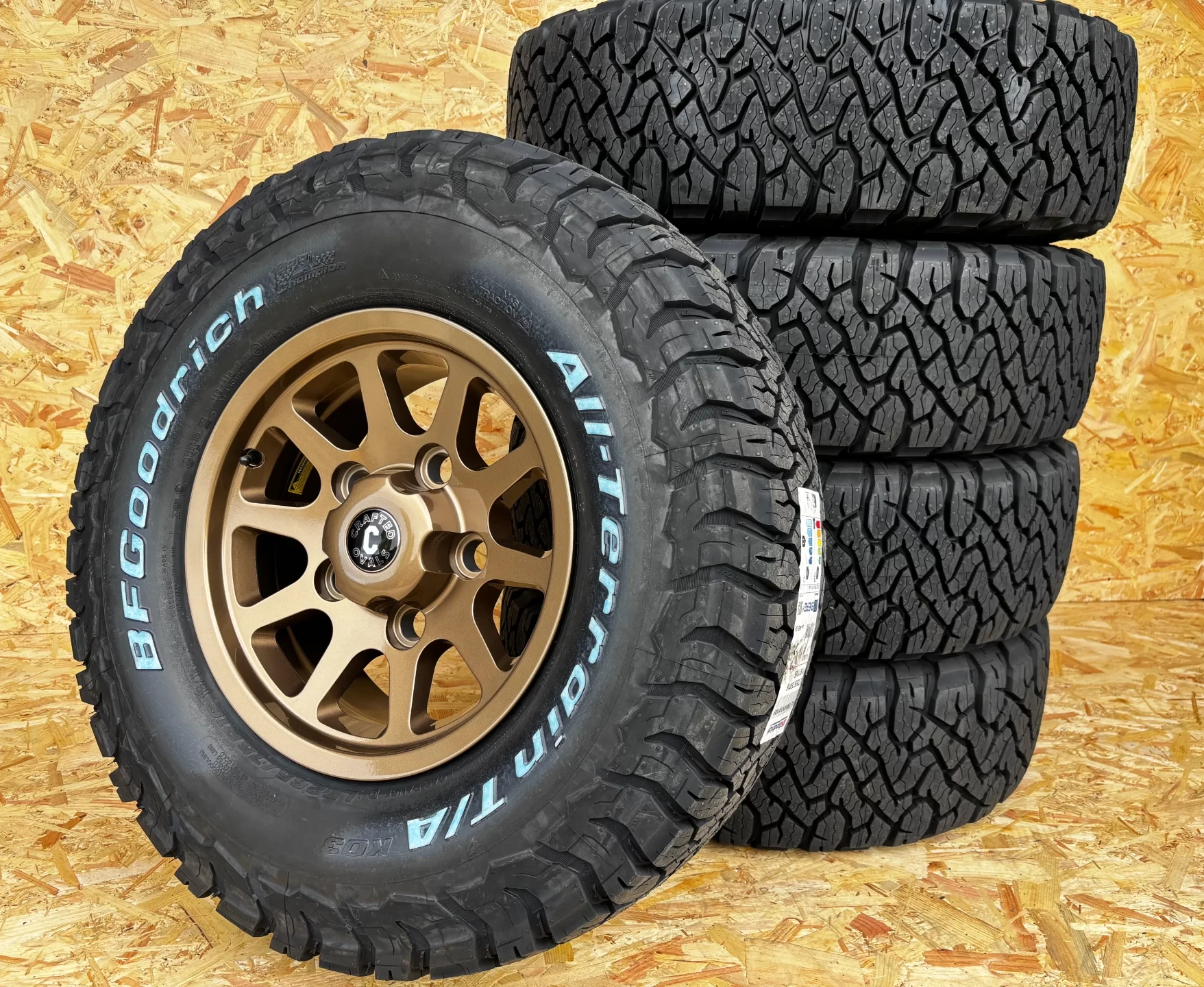 16″ SQUADRON BRONZE ALLOYS + BFGOODRICH ALL TERRAIN KO3 – 265/75R16 TYRES X 5