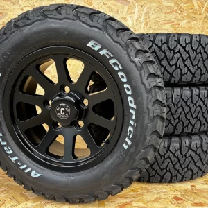 18″ SQUADRON SATIN BLACK ALLOYS + BFGOODRICH ALL TERRAIN KO3 – 265/65R18 TYRES X 4