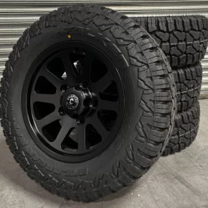 18″ SQUADRON SATIN BLACK ALLOYS + FALKEN WILDPEAK RT 275/65R18 TYRES X 4