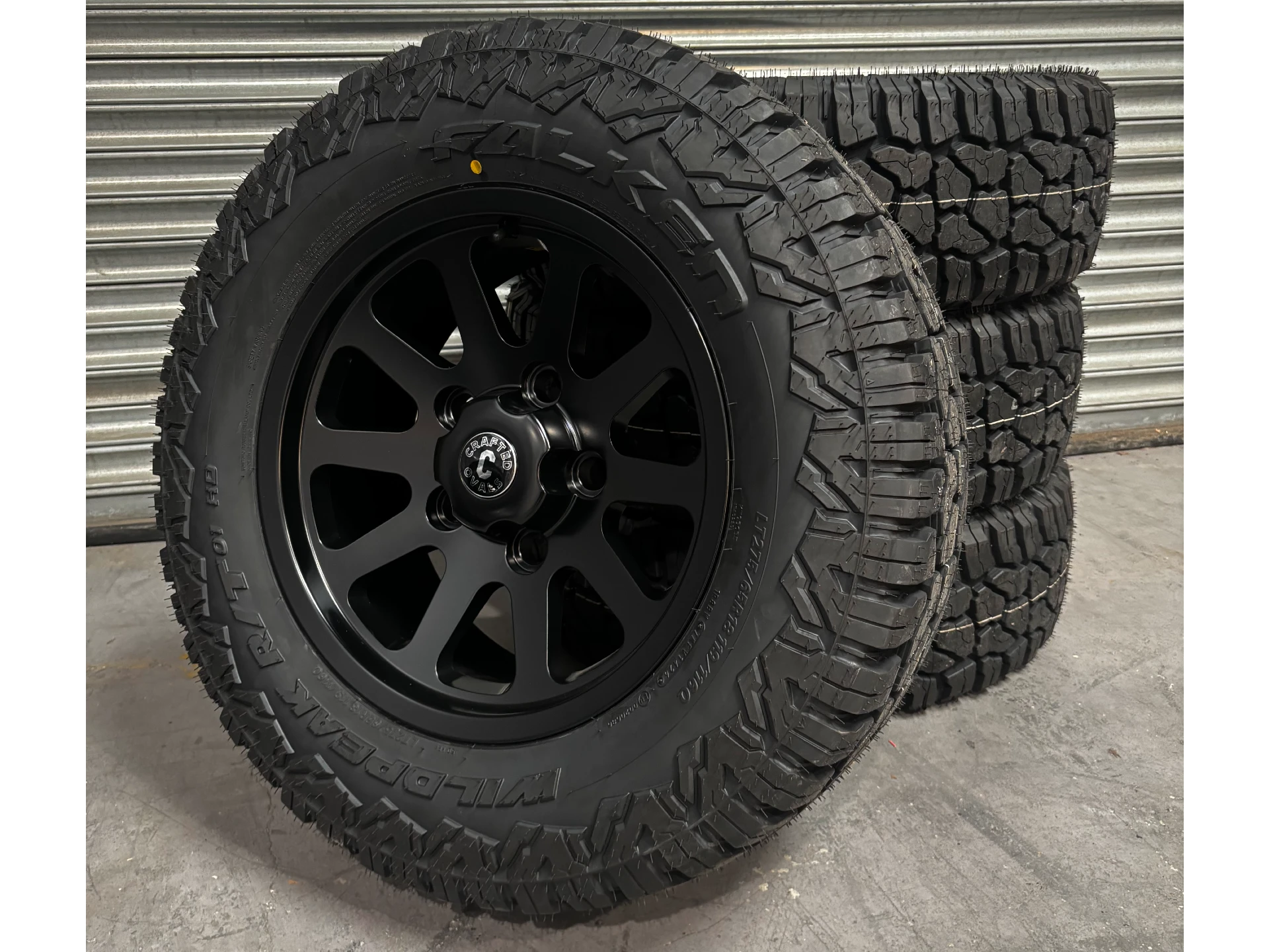 18″ SQUADRON SATIN BLACK ALLOYS + FALKEN WILDPEAK RT 275/65R18 TYRES X 4