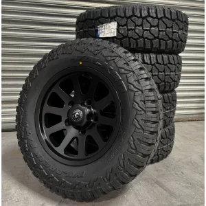 18″ SQUADRON SATIN BLACK ALLOYS + FALKEN WILDPEAK RT 275/65R18 TYRES X 5