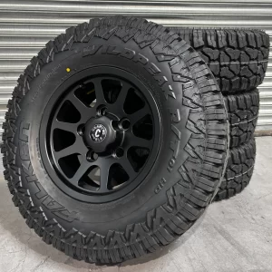 16″ SQUADRON SATIN BLACK ALLOYS + Falken Wildpeak RT 265/75r16 x 4