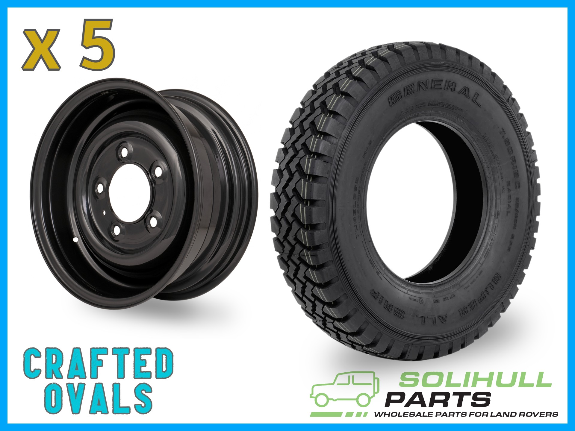 GENERAL GRABBER SUPER ALL GRIP 7.50R16 + 16 X 6.5 CLASSIC BLACK RIMS X 5