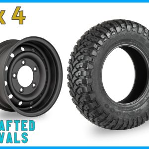 Comforser MUD 235/85r16 + 16″ Satin Black Wolf Style Steel Rims (ET0) to fit Defender x 4