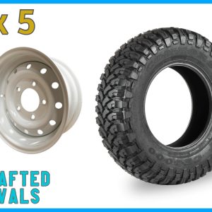Comforser MUD 235/85r16 + 16″ WHITE Wolf Style Steel Rims (ET0) to fit Defender x 5