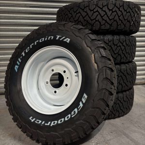 BFGOODRICH ALL TERRAIN KO3 265/75R16 + 16 X 8 CLASSIC WHITE RIMS X 5