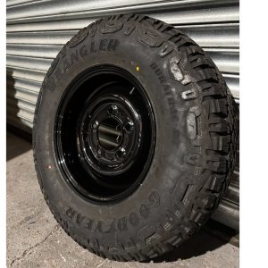 GOODYEAR WRANGLER DURATRAC RT 235/85R16 + 16 x 6.5" CLASSIC BLACK STEEL WHEELS X 4