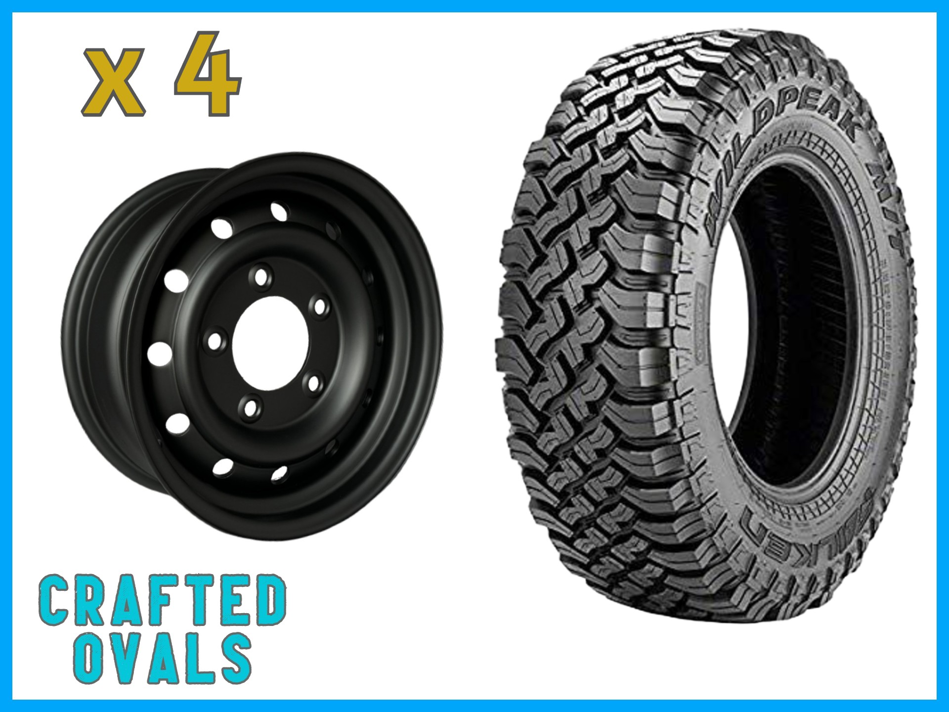 Falken Wildpeak MT 235/85r16 on 16″ SATIN BLACK HD Steel Rim (ET20) to fit Defender x 4